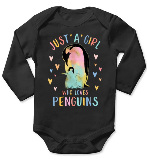 Just A Girl Who Loves Penguins Watercolor Gift Pen Long Sleeve Baby One-Piece