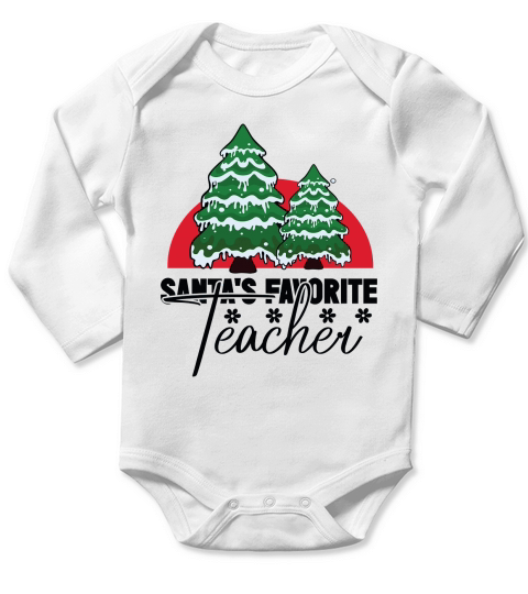 Santas Favorite Teacher Christmas Trees Long Sleeve Baby One-Piece