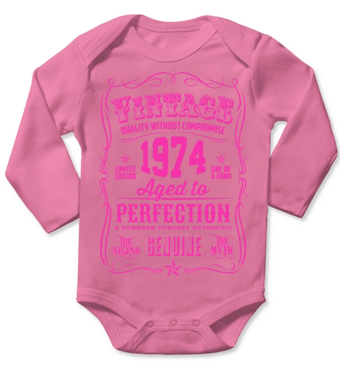 Vintage 1974 Aged to Perfection Pink Print Long Sleeve Baby One-Piece