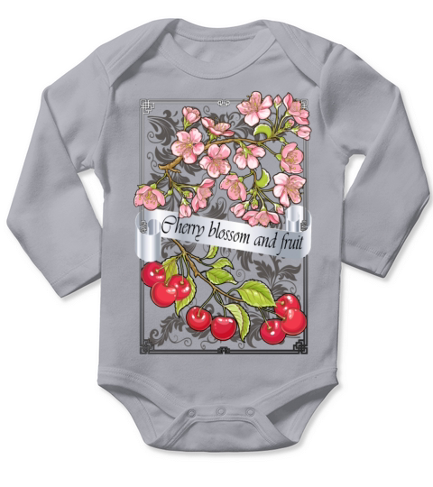 Vintage-Cherry blossom and fruit Long Sleeve Baby One-Piece