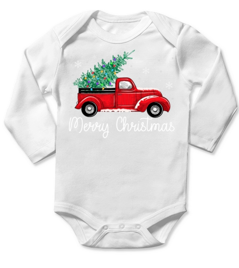 Vintage Red Truck With Merry Christmas Tree Long Sleeve Baby One-Piece