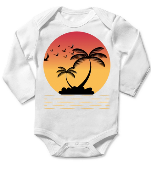 Vintage Sunset Tree Birds Tee Design Long Sleeve Baby One-Piece