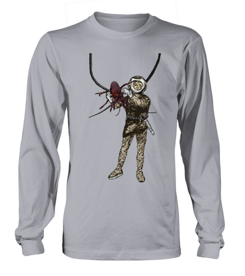 Vintage Helmet Diver Holding a Lobster Underwater Long sleeved Unisex