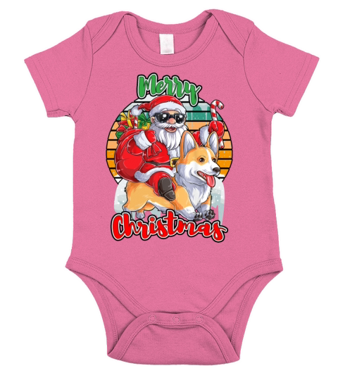 Merry Christmas Santa Claus Riding Corgi Xmas Boys Men C Short Sleeve Baby One-Piece