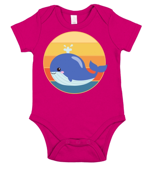 Cute Kawaii Whale Retro Sunset Vintage Ocean Short Sleeve Baby One-Piece