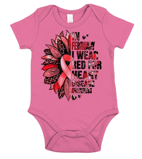 I Wear Red for Heart Disease Awareness Month Short Sleeve Baby One-Piece