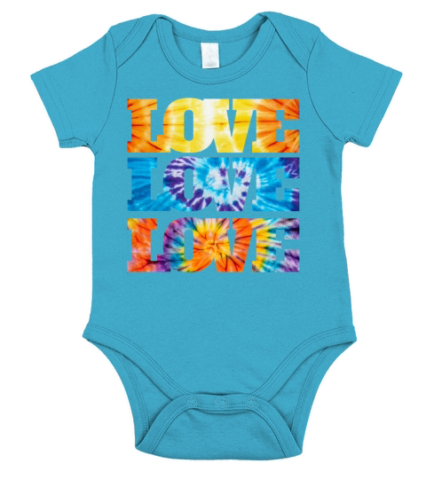 Love Love Love tie dye groovy hippie rainbow 70s Short Sleeve Baby One-Piece