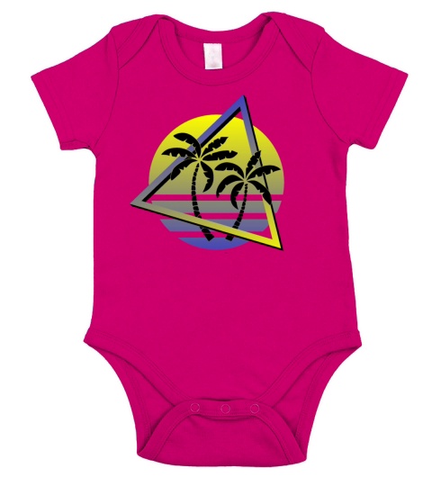 Retro 80s Synthwave Palms Sunset Design Short Sleeve Baby One-Piece
