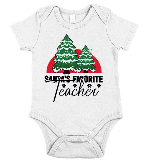 Santas Favorite Teacher Christmas Trees Short Sleeve Baby One-Piece