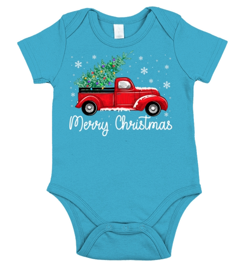 Vintage Red Truck With Merry Christmas Tree Short Sleeve Baby One-Piece
