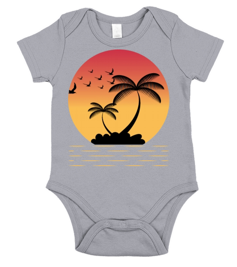 Vintage Sunset Tree Birds Tee Design Short Sleeve Baby One-Piece