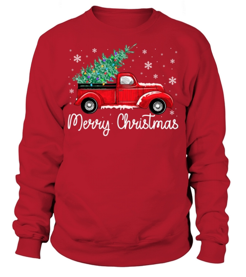 Vintage Red Truck With Merry Christmas Tree Sweatshirt Unisex
