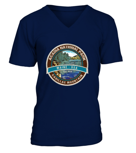 Acadia National Park Maine Retro Cadillac Mountain V-Neck T-shirt