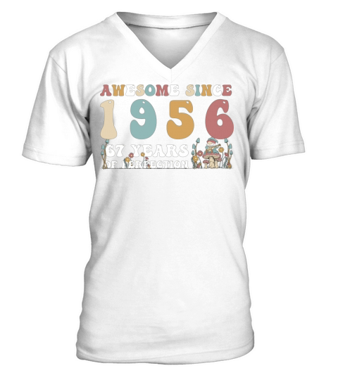 Awesome since 1956 67 Year of Perfection - 67th V-Neck T-shirt