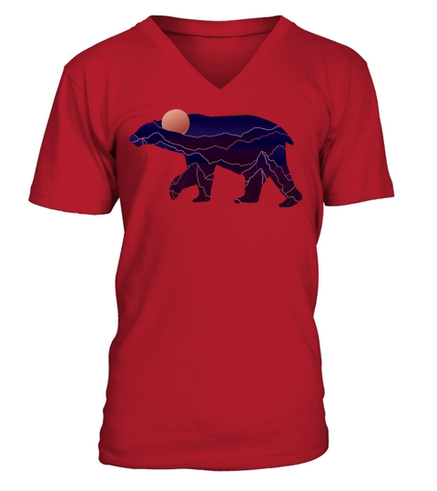 Bear With Abstract Mountain V-Neck T-shirt