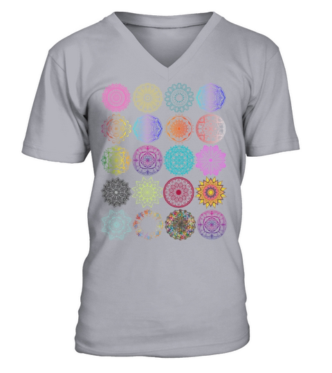 Color Mandala Sarlimak Patchwork Graphic Pattern V-Neck T-shirt
