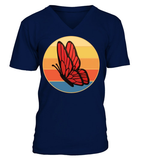 Cute Butterfly Retro Sunset Vintage Animal Insect V-Neck T-shirt