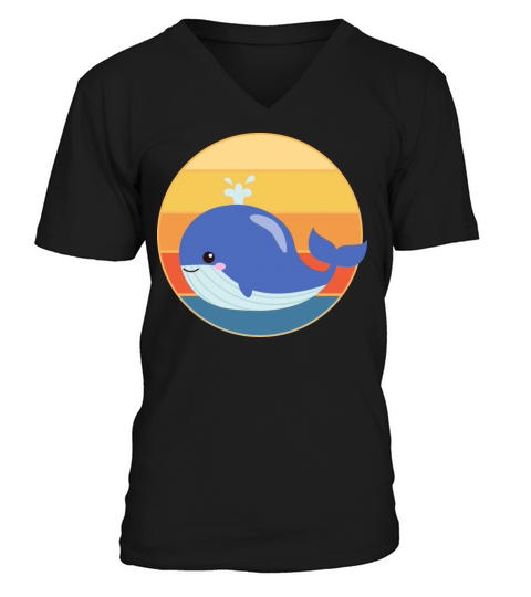 Cute Kawaii Whale Retro Sunset Vintage Ocean V-Neck T-shirt