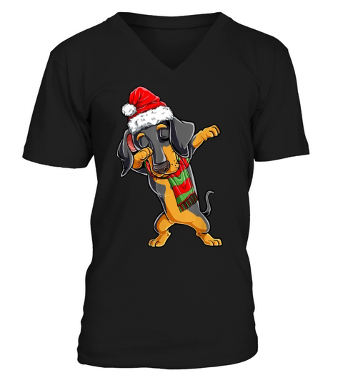 Dabbing Dachshund Santa Christmas Gifts Kids Boys V-Neck T-shirt