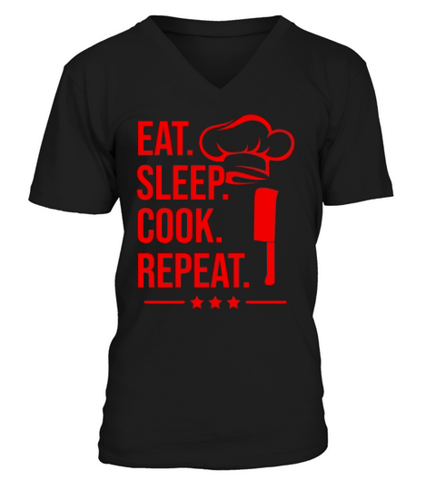 eat sleep cook repeat V-Neck T-shirt