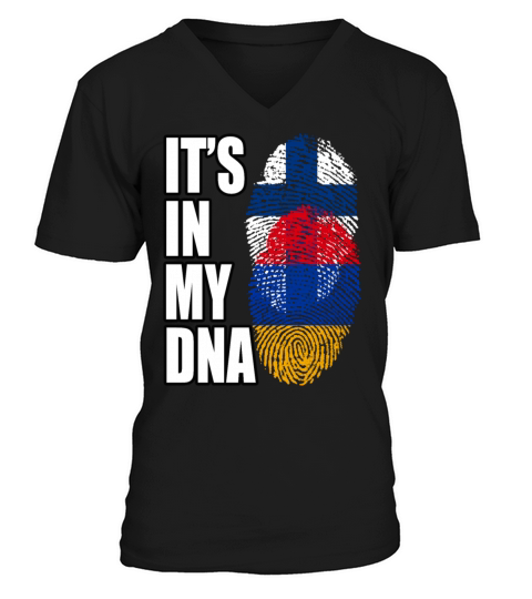 Finland And Armenian Mix Heritage DNA Flag V-Neck T-shirt
