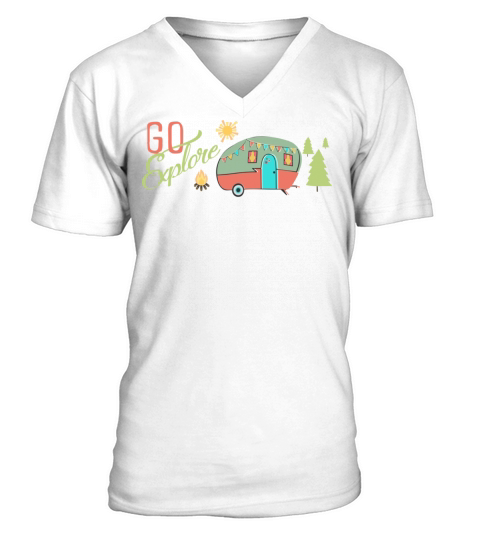Go Explore RV Camping Trip Vintage Colors Tant Hip V-Neck T-shirt