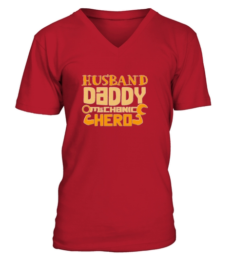 Husband Daddy Mechanic Hero Father Dad Vintage V-Neck T-shirt