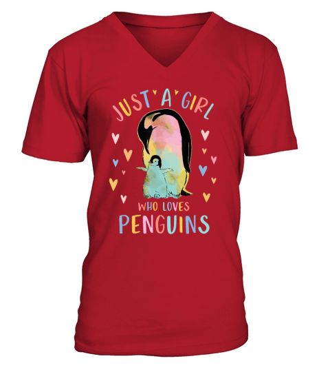 Just A Girl Who Loves Penguins Watercolor Gift Pen V-Neck T-shirt