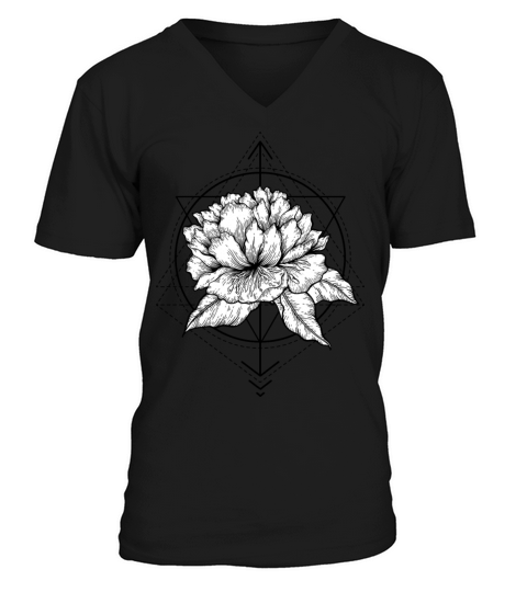 Vintage Abstract Floral Tattoo V-Neck T-shirt