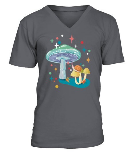 Vintage cozy green mushroom and snail V-Neck T-shirt