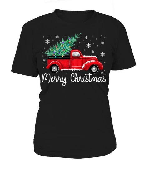 Vintage Red Truck With Merry Christmas Tree Women's T-Shirt