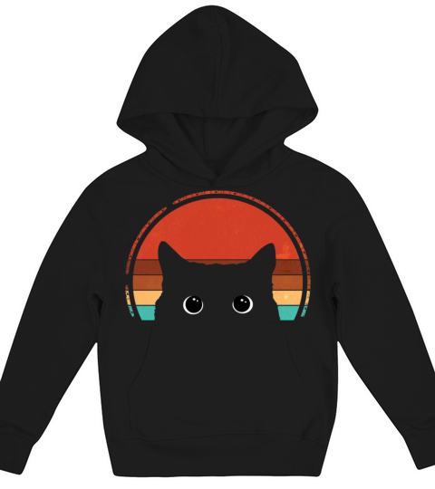 Black Cat Peeking Sunset Vintage Kids Hoodie