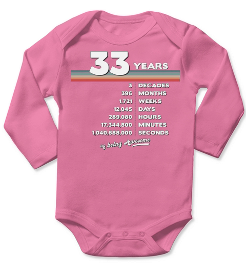 33rd Birthday Vintage 33 Years Old Retro 396 Long Sleeve Baby One-Piece