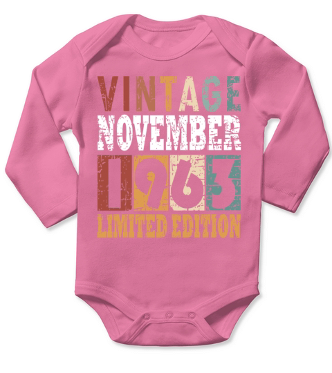 Birth Month november 1963 Vintage Long Sleeve Baby One-Piece