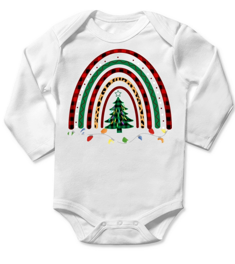 Christmas lights rainbow with Christmas tree Long Sleeve Baby One-Piece