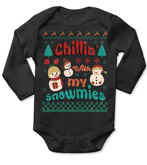 Christmas With My Snowmies Chillin Long Sleeve Baby One-Piece