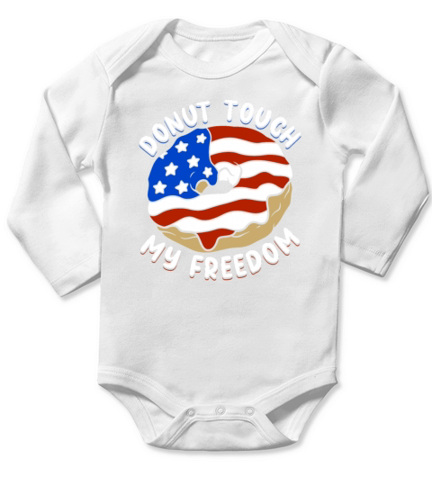 Funny USA Donut Freedom 4th of July for Americans Long Sleeve Baby One-Piece
