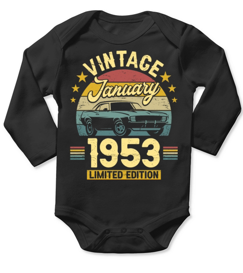 January 1953 70 Years Old Vintage 70th Birthday Long Sleeve Baby One-Piece
