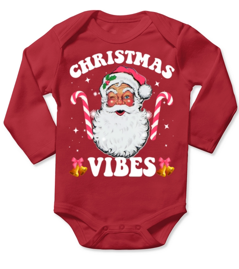 Merry Christmas Retro Vintage Pink Santa Claus Christmas Vibes Long Sleeve Baby One-Piece
