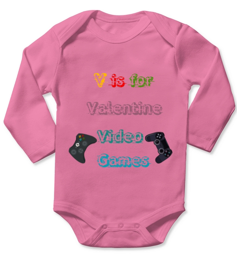 V is for my Video Games Valentines Day Funny Game Long Sleeve Baby One-Piece