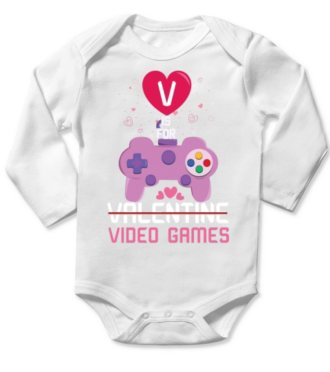Video Games Gamer Gaming Hearts Day Valentines Long Sleeve Baby One-Piece