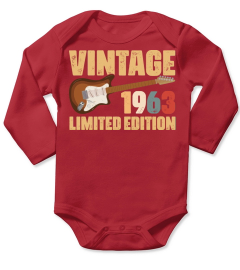 Vintage 1963 Limited Edition Guitar 59th Birthday Long Sleeve Baby One-Piece