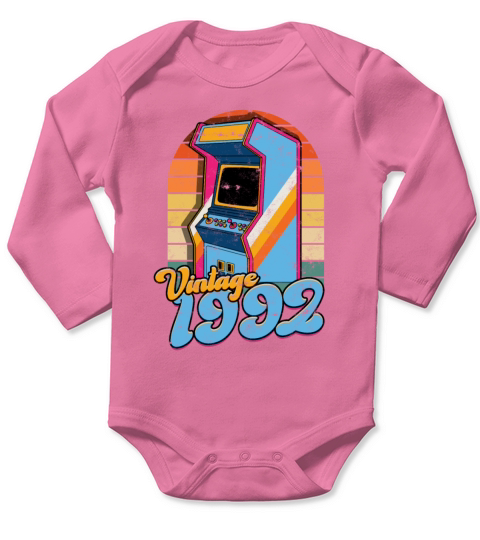 Vintage 1992 Retro Arcade Gamer Games Pinball Long Sleeve Baby One-Piece