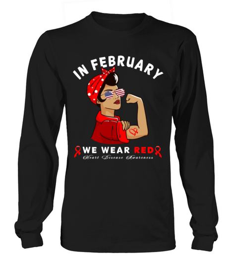 Wear Red Ribbon Heart Disease Awareness Long sleeved Unisex