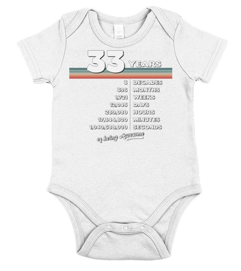 33rd Birthday Vintage 33 Years Old Retro 396 Short Sleeve Baby One-Piece