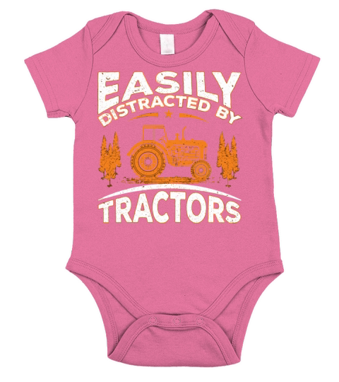 Funny Farming Quote Easily Distracted By Tractors Short Sleeve Baby One-Piece