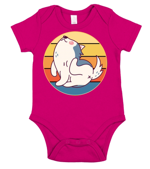 Funny Kawaii Cute Husky Dog Vintage Retro Sunset Short Sleeve Baby One-Piece