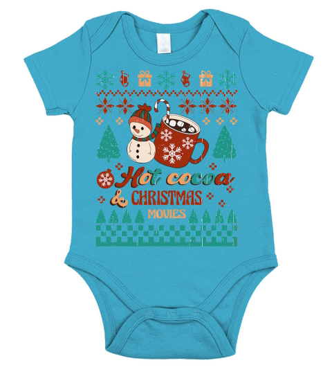 Hot cocoa & christmas movies ugly sweater Short Sleeve Baby One-Piece