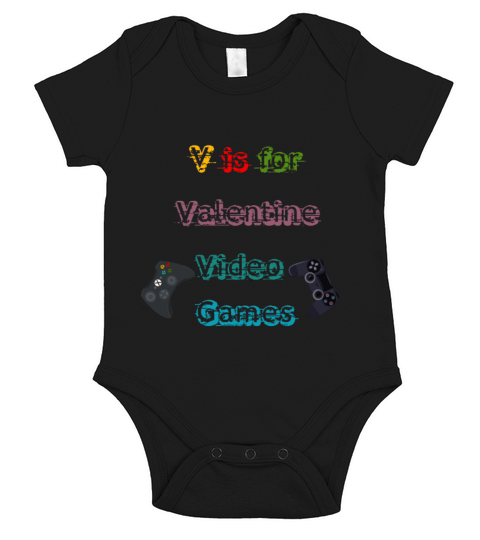 V is for my Video Games Valentines Day Funny Game Short Sleeve Baby One-Piece