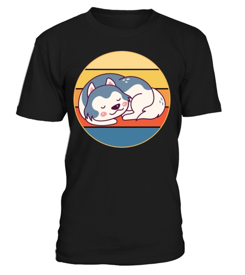 Funny Kawaii Cute Husky Dog Vintage Retro Sunset T-Shirt Unisex
